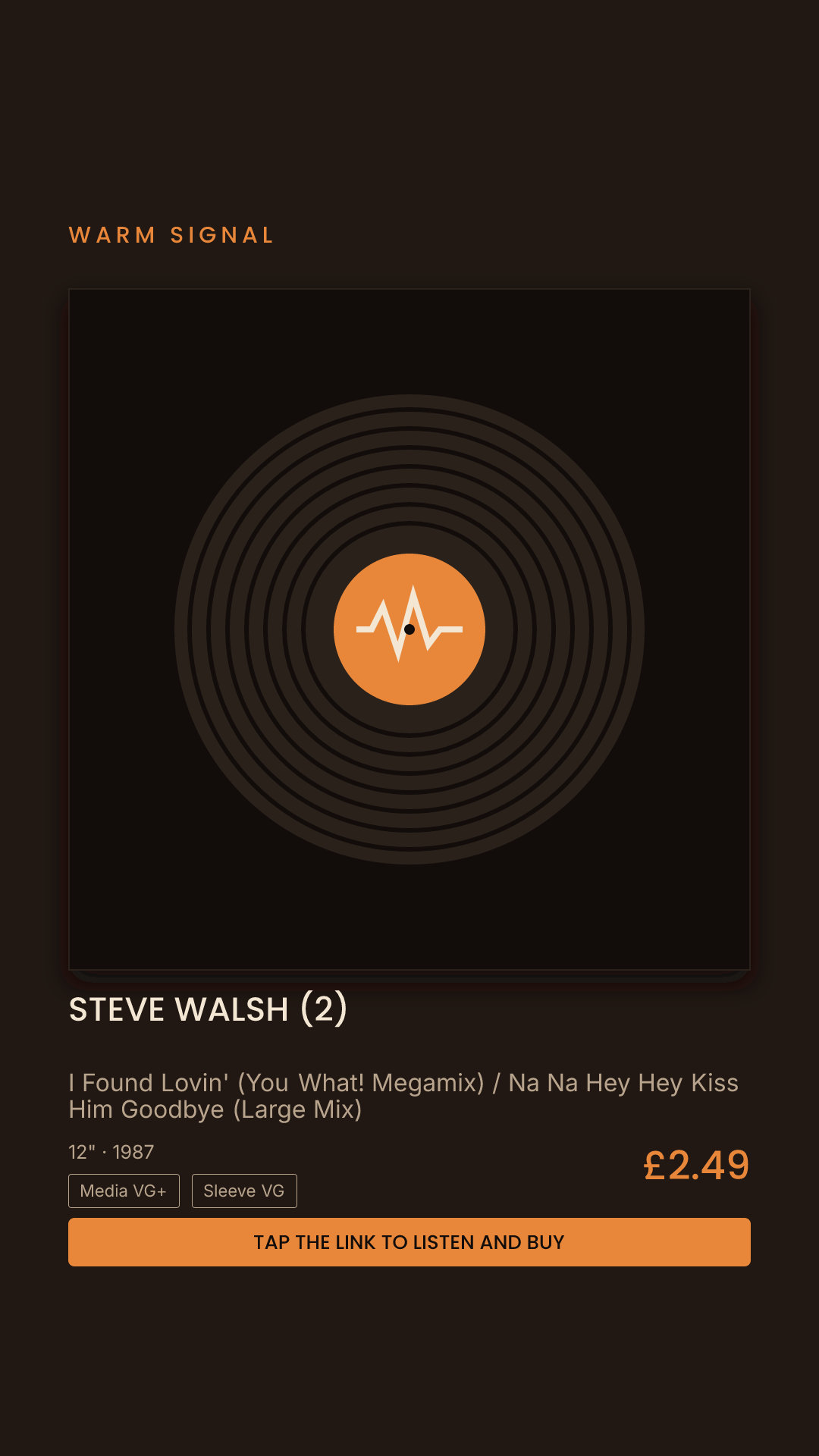 Steve Walsh (2), I Found Lovin' (You What! Megamix) / Na Na Hey Hey Kiss Him Goodbye (Large Mix) Story card