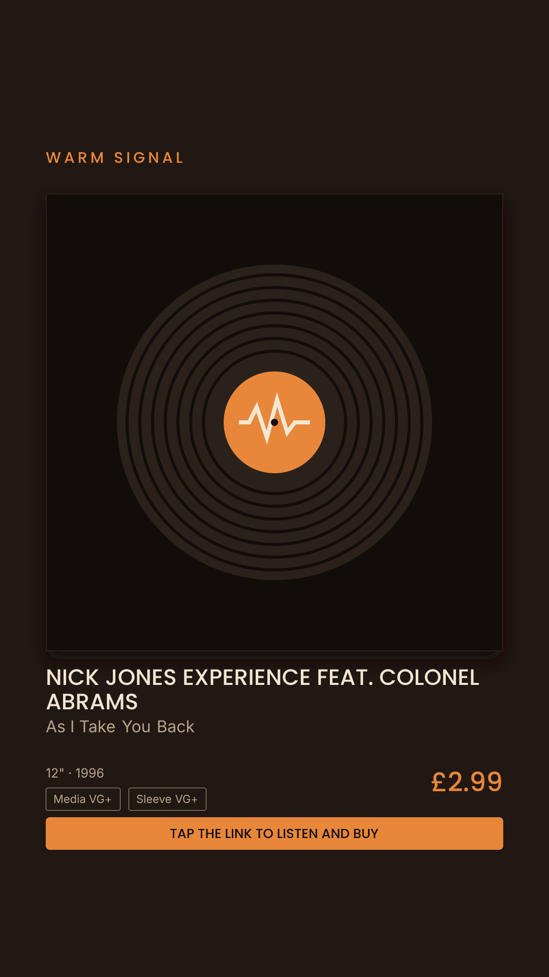 Nick Jones Experience Feat. Colonel Abrams, As I Take You Back Story card
