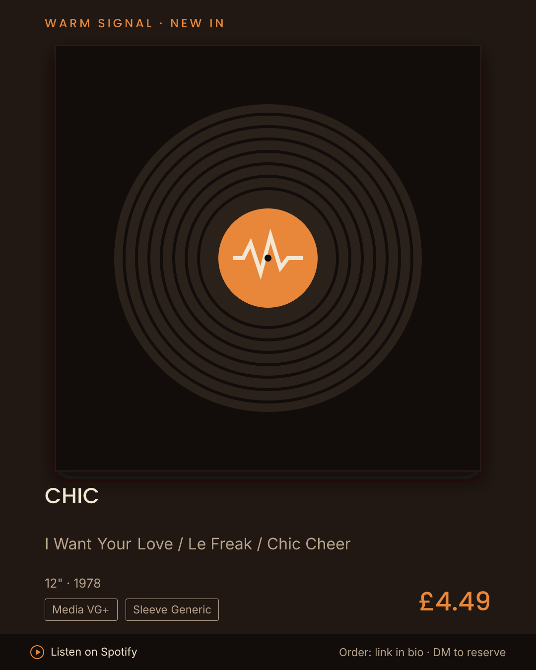Chic, I Want Your Love / Le Freak / Chic Cheer feed card