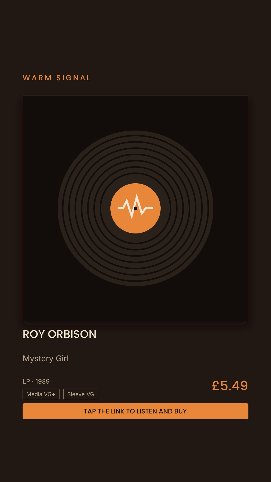 Roy Orbison, Mystery Girl Story card