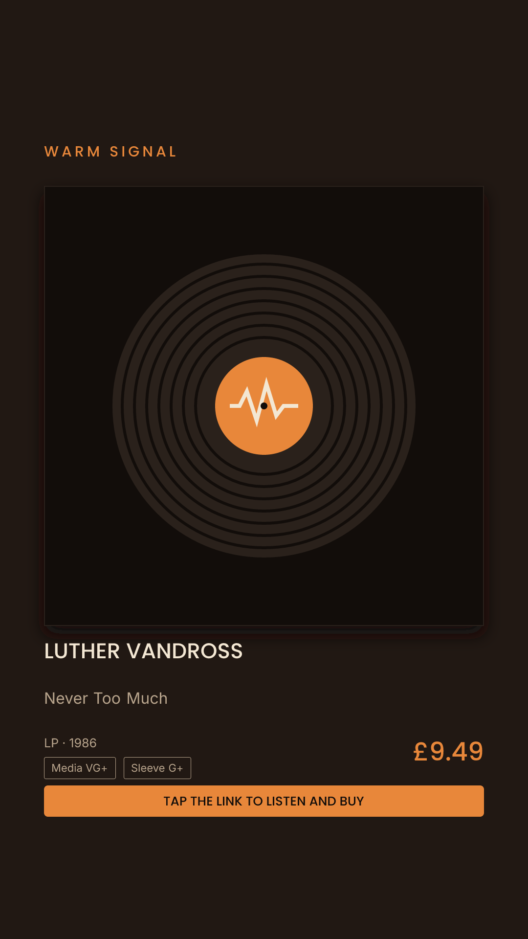 Luther Vandross, Never Too Much Story card