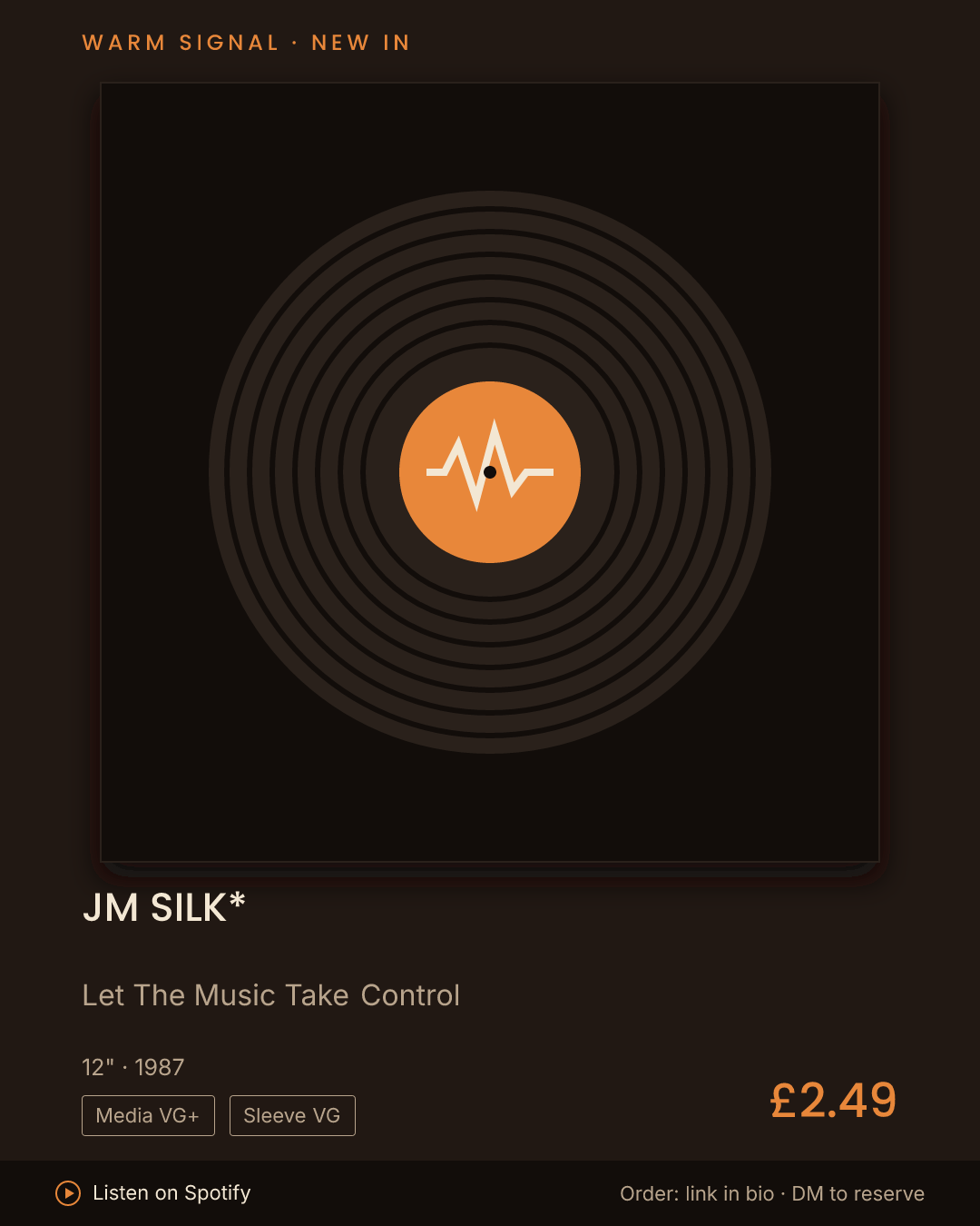 JM Silk*, Let The Music Take Control feed card