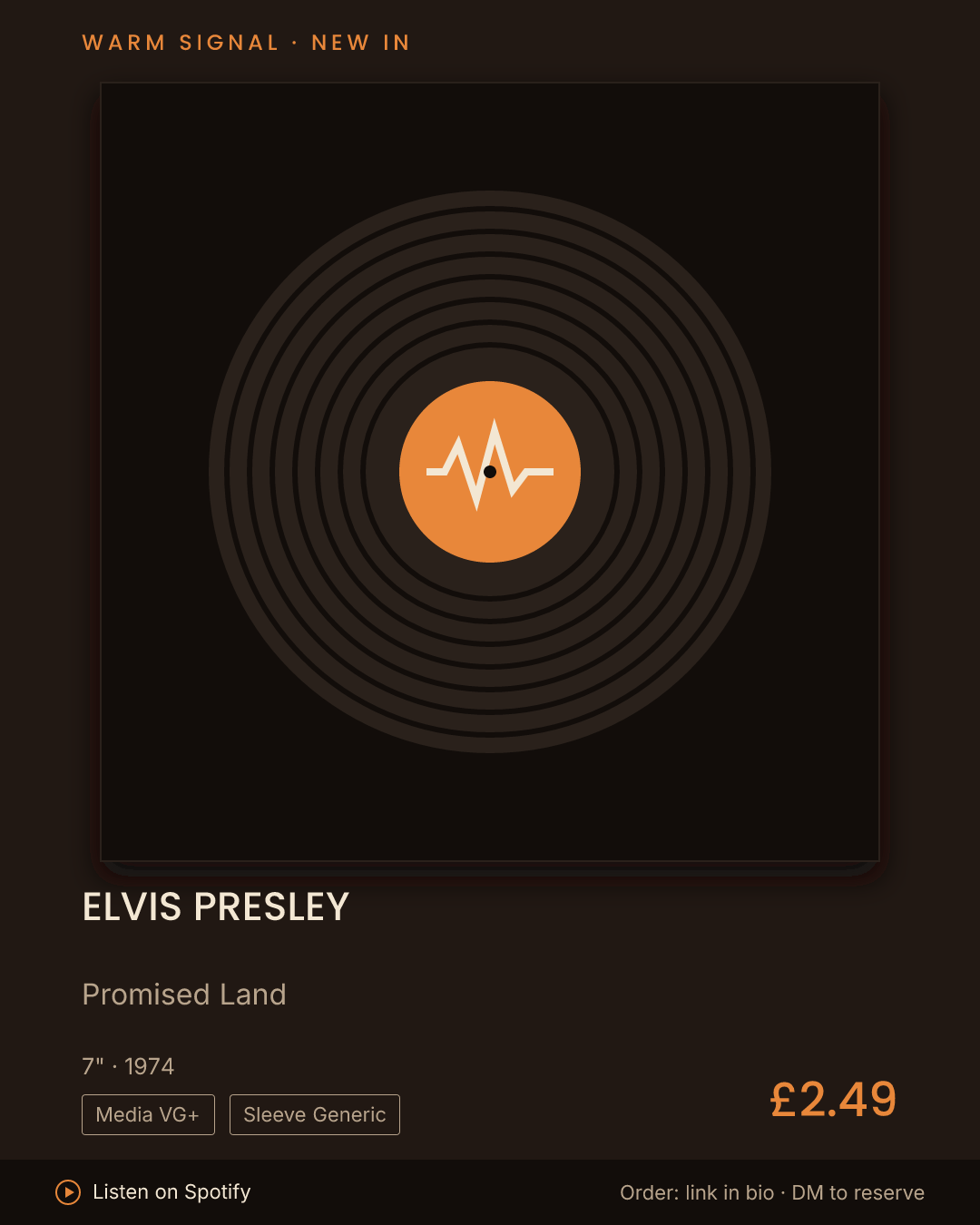 Elvis Presley, Promised Land feed card