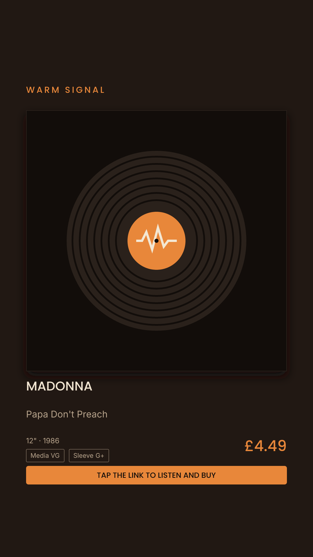 Madonna, Papa Don't Preach Story card