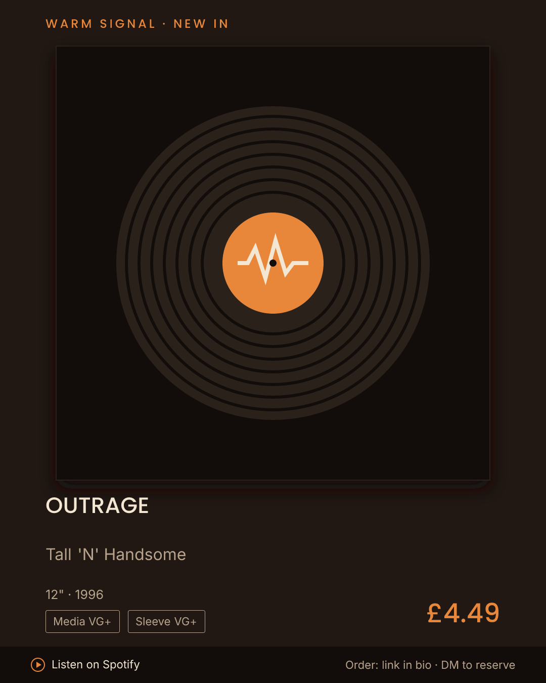 Outrage, Tall 'N' Handsome feed card