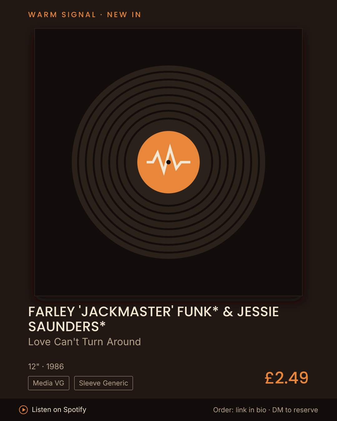 Farley 'Jackmaster' Funk* & Jessie Saunders*, Love Can't Turn Around feed card