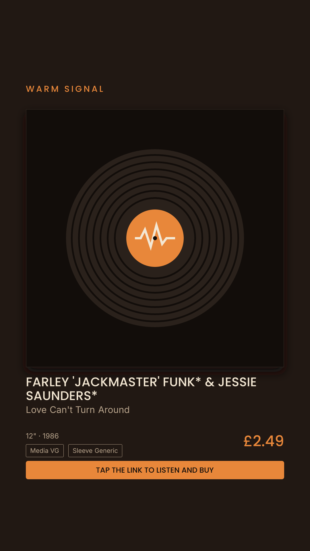 Farley 'Jackmaster' Funk* & Jessie Saunders*, Love Can't Turn Around Story card
