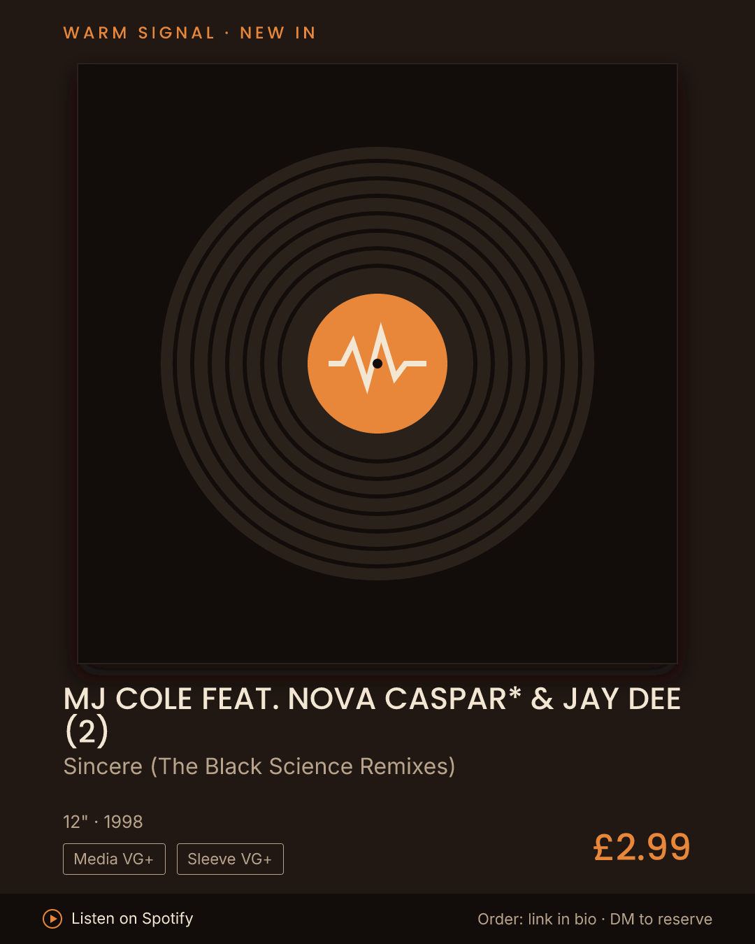 MJ Cole Feat. Nova Caspar* & Jay Dee (2), Sincere (The Black Science Remixes) feed card