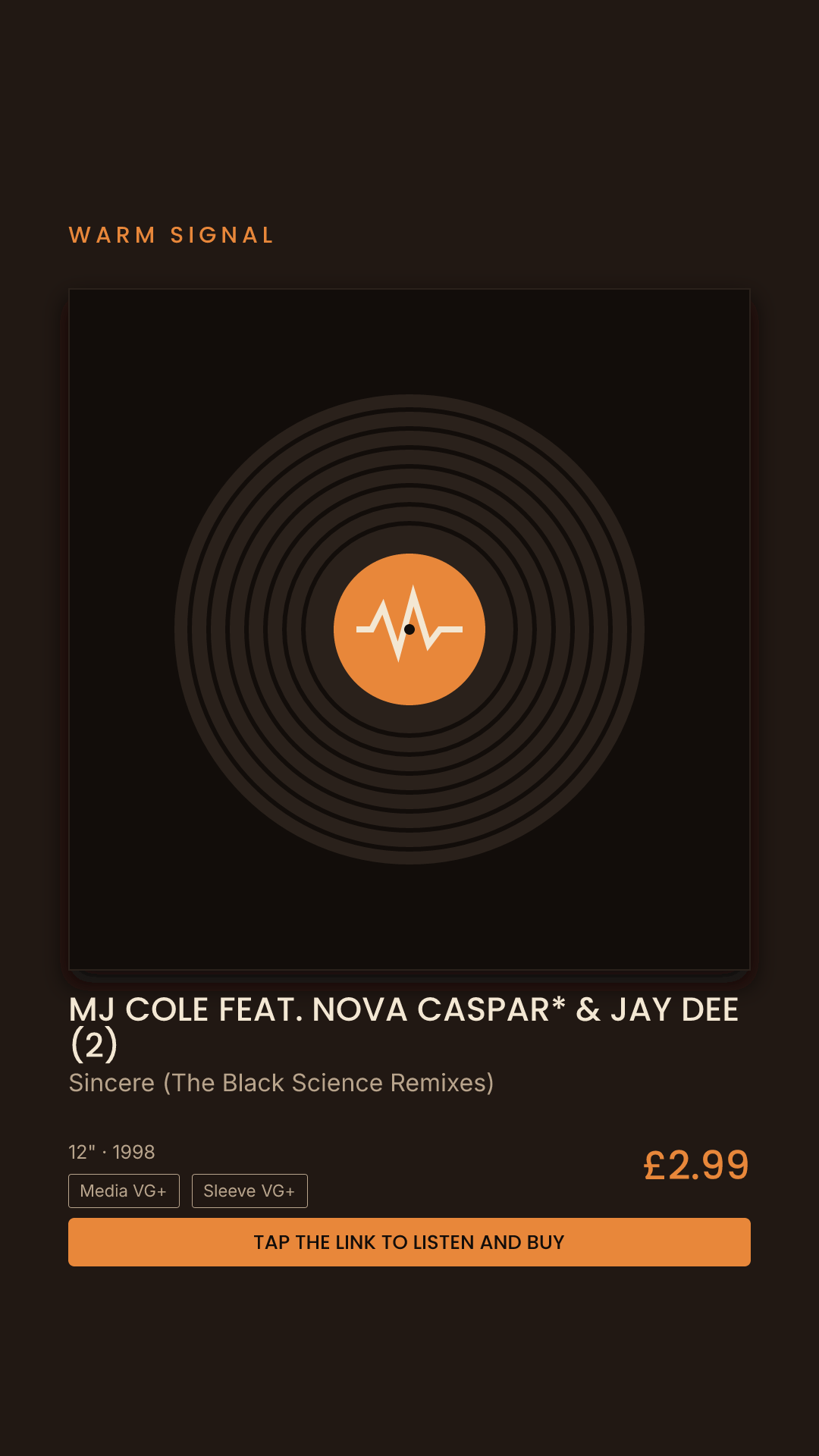 MJ Cole Feat. Nova Caspar* & Jay Dee (2), Sincere (The Black Science Remixes) Story card