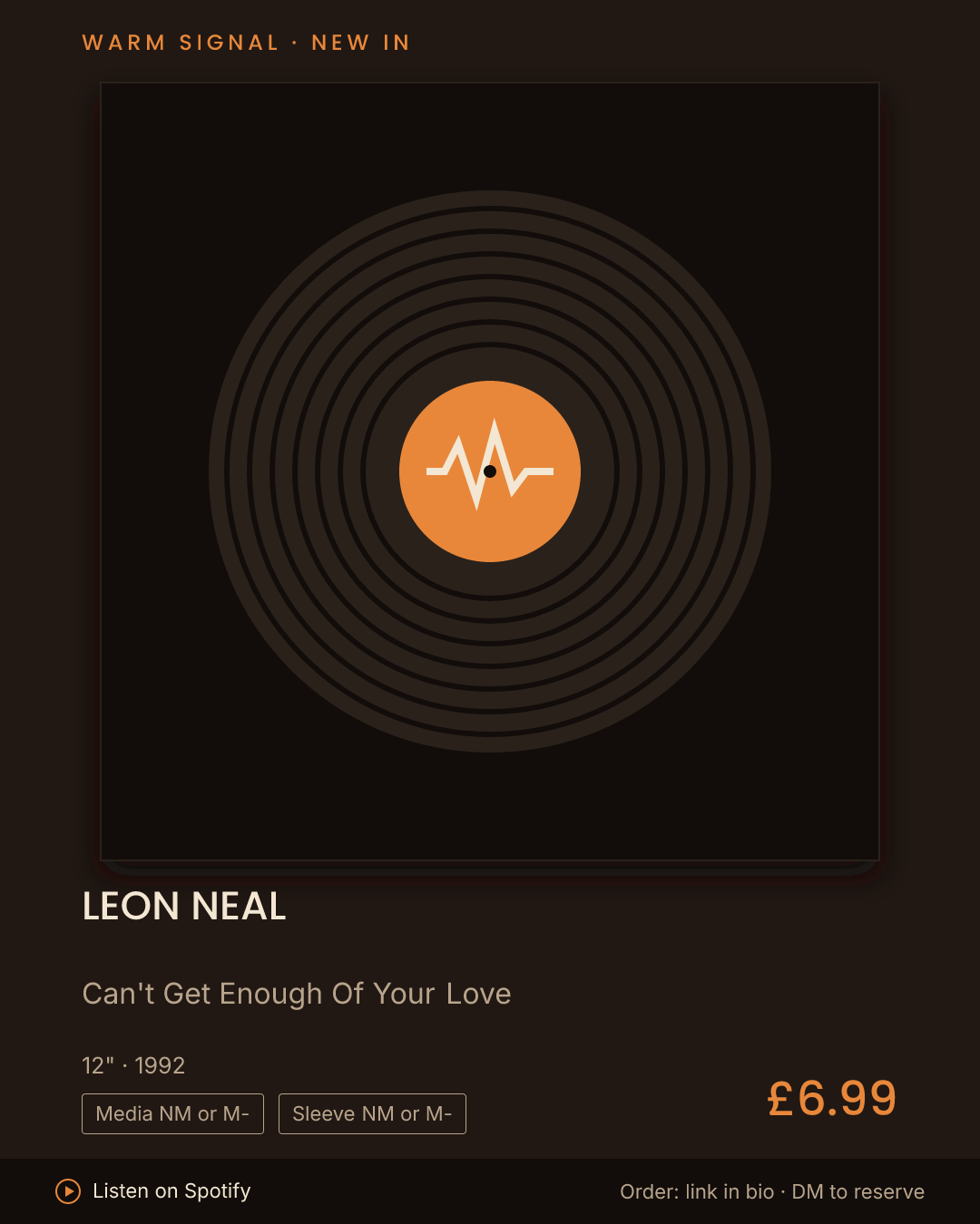 Leon Neal, Can't Get Enough Of Your Love feed card