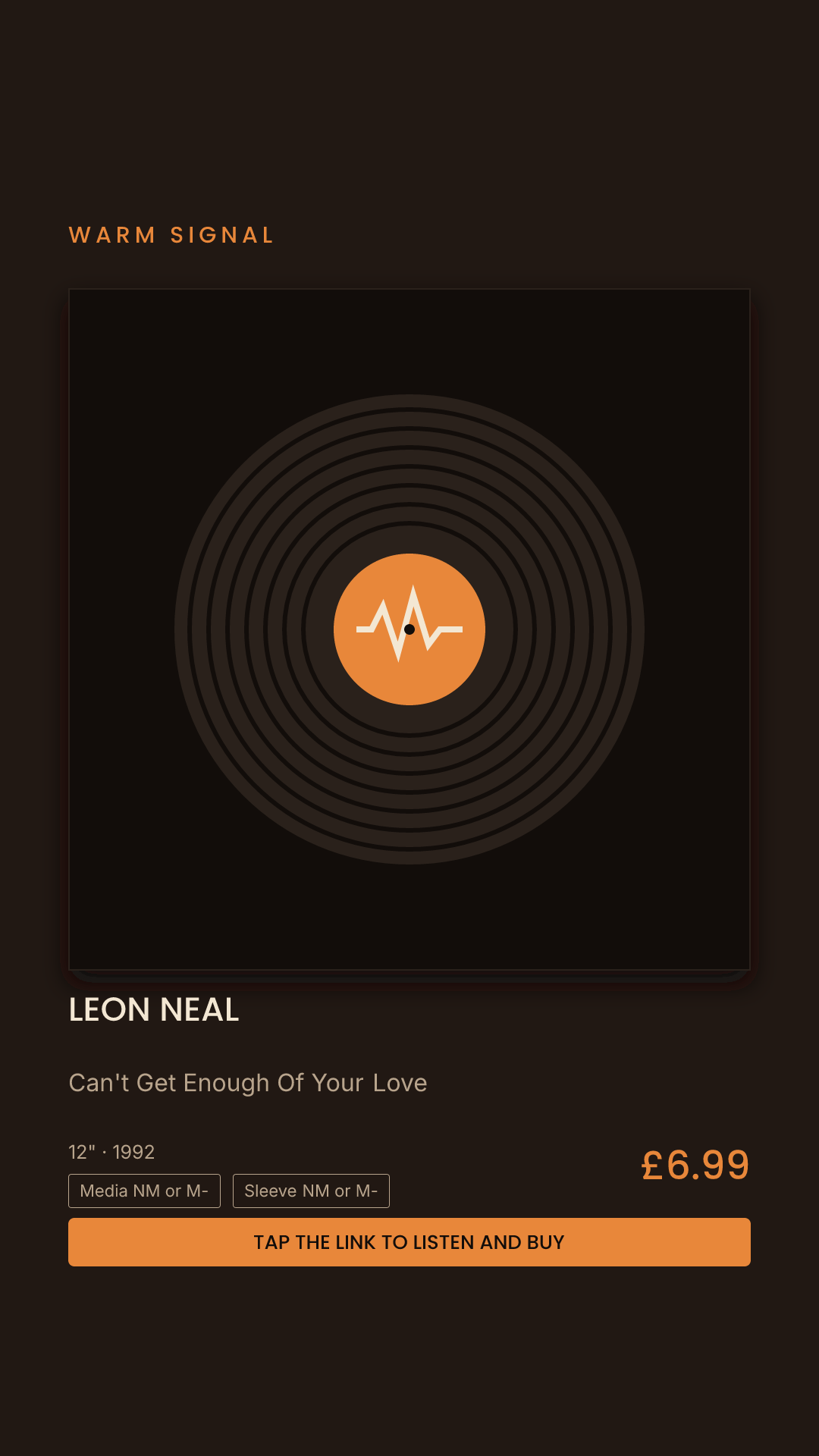 Leon Neal, Can't Get Enough Of Your Love Story card