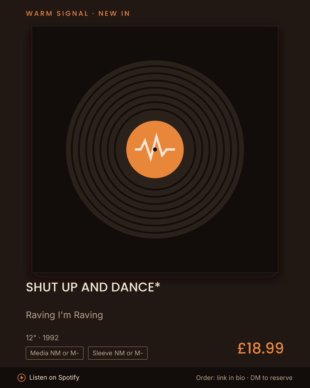 Shut Up And Dance*, Raving I'm Raving feed card